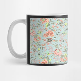 Oriental Elegant Birds and Flowers Pink Teal Pattern Mug